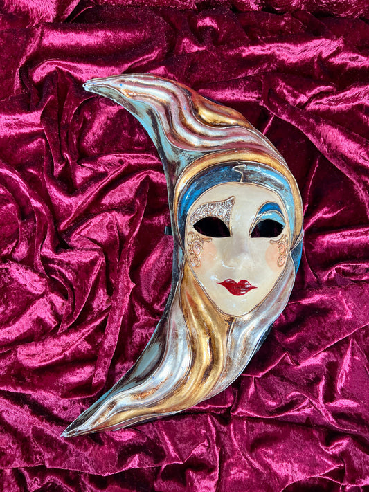 Vintage Wall Decor - Venetian Style Mask - Molded Papier-Mache - Crescent Moon Face