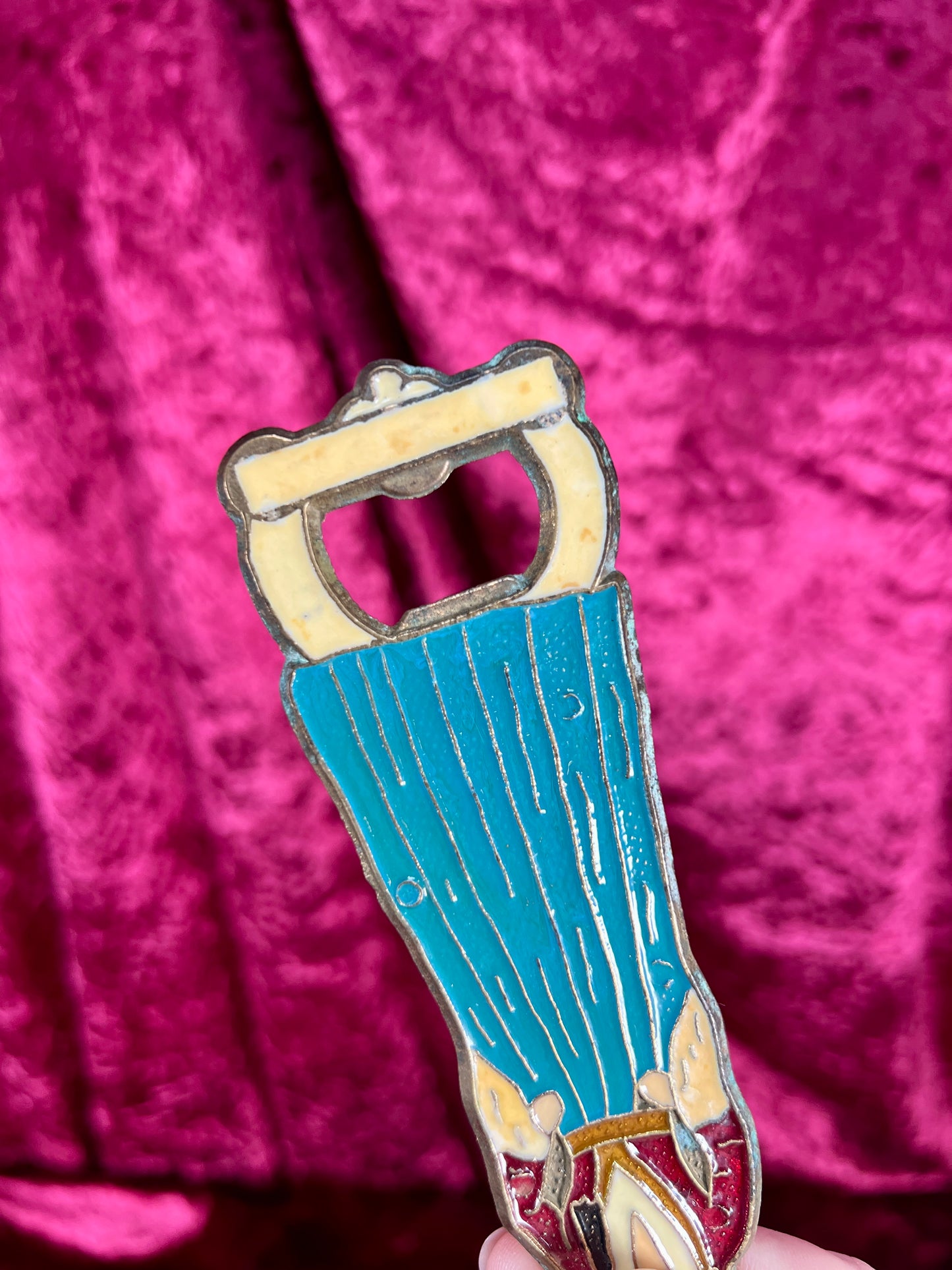 Vintage Barware - Brass and Enamel Bottle Opener - Grecian Lady - Made In Greece