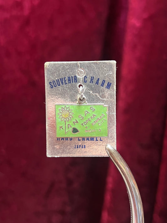 Vintage Jewelry - State Souvenir Pendant / Charm - Kansas - Cloisonné