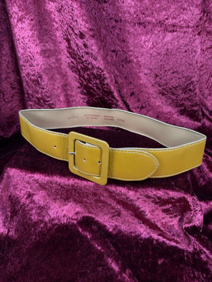 Vintage Accessories - 1980s Genuine Leather Waist Belt - Dark Mustard Yellow - Accessories By Pearl - Medium