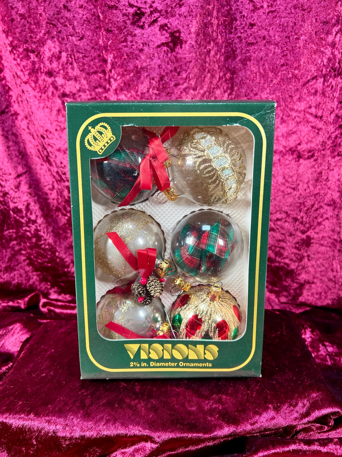 Vintage Christmas - Glass Ornament Set - Christmas Plaid and Sparkles - Visions by Holly
