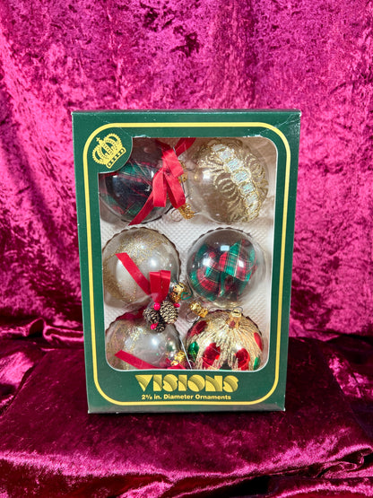 Vintage Christmas - Glass Ornament Set - Christmas Plaid and Sparkles - Visions by Holly
