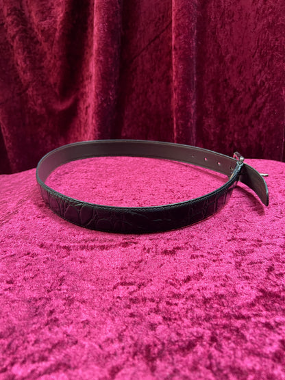 Vintage Leather Belt – Black Alligator Embossed with Silver Buckle - Size 30