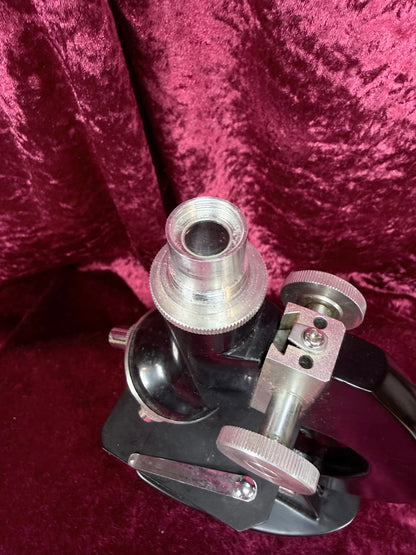 Vintage Tasco Metal Microscope Set – Complete Japanese Student Science Kit with 3 Prepared Slide Collections