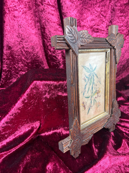 Vintage Wall Art - Antique Black Forest Style Frame - Spring Florals Illustration