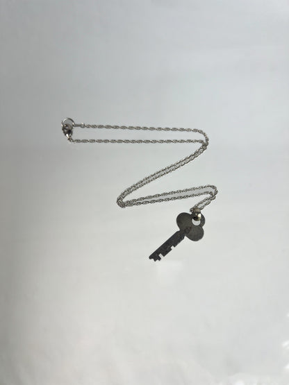 Vintage Jewelry - Pendant Necklace - Silver Tone Rope Chain - Old Nat'l Cash Register Co. Key #6