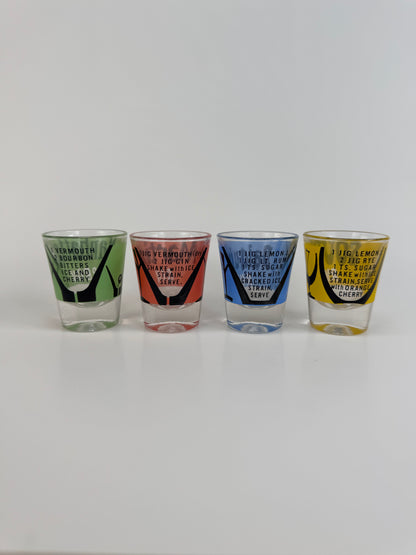 Vintage 1950s Federal Glass Cocktail Recipe Shot Glasses - Set of 4