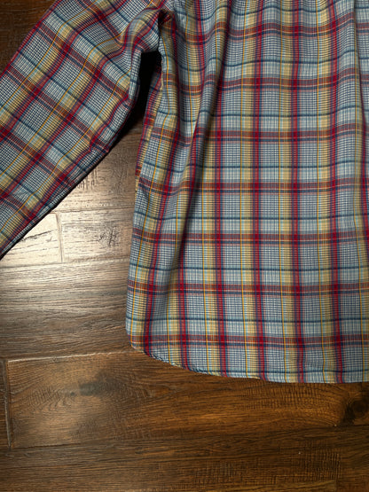 Vintage Miss Fashionability Plaid Blouse – Contrast White Collar Preppy Style – Medium