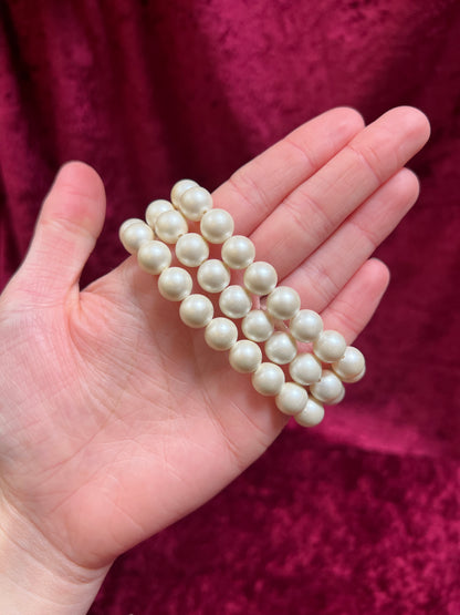 Vintage Jewelry - 3-Strand Bracelet - Faux Pearls with Rhinestone Clasp - 7.5"