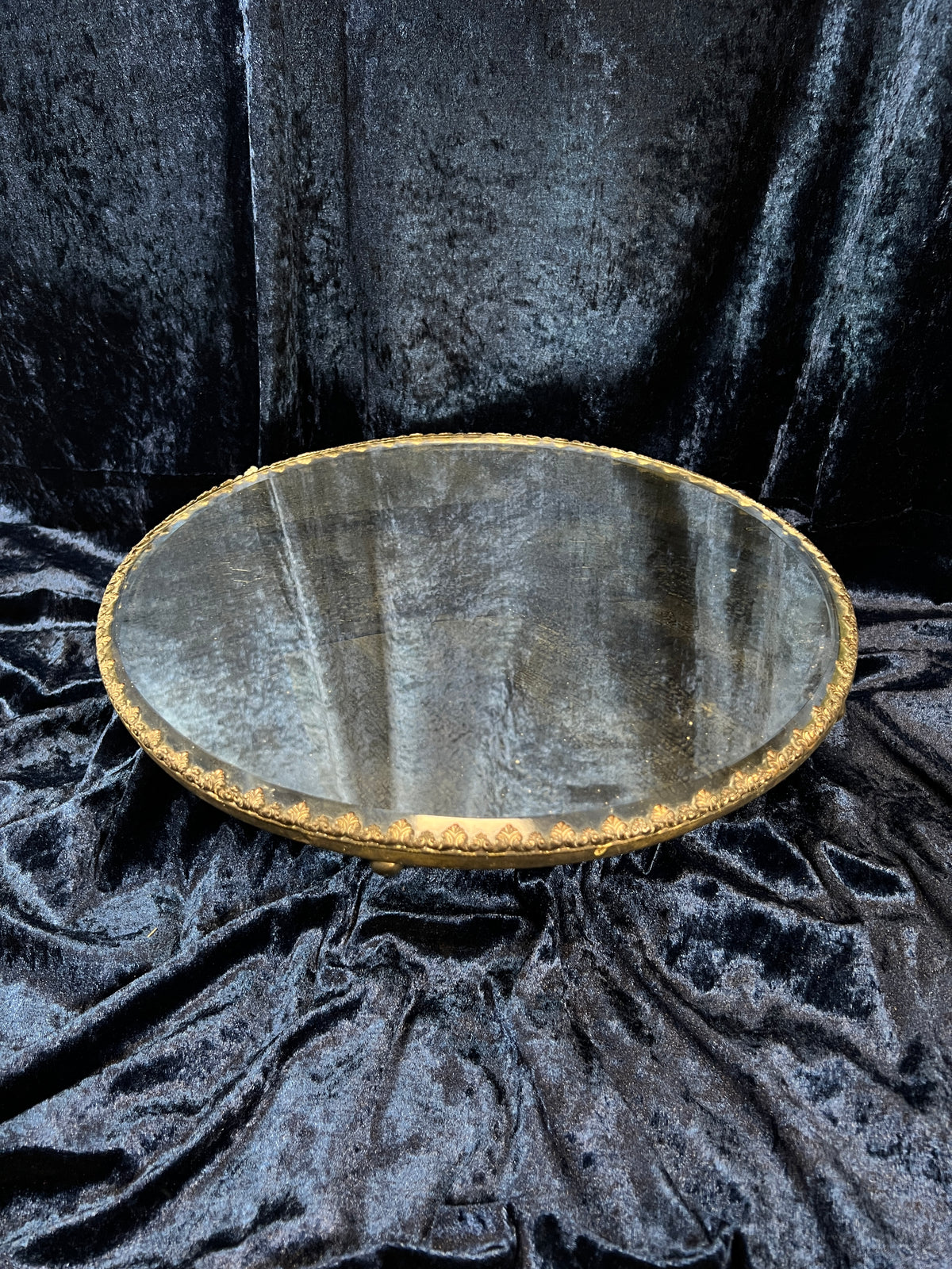 Antique Silver Plate Plateau Mirror - Ornate Beveled Glass Footed Vanity Tray