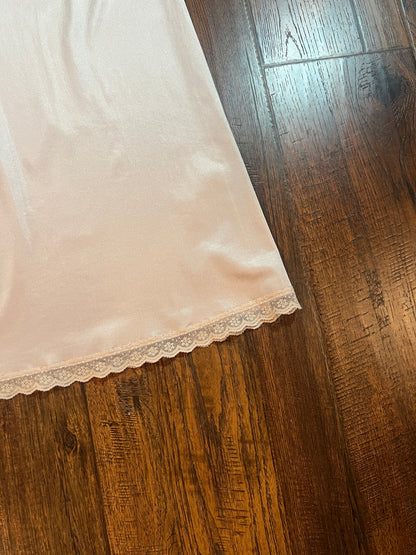 Vintage Clothing - Ankle Length Pink Skirt Slip with Lace Edge - Size Small