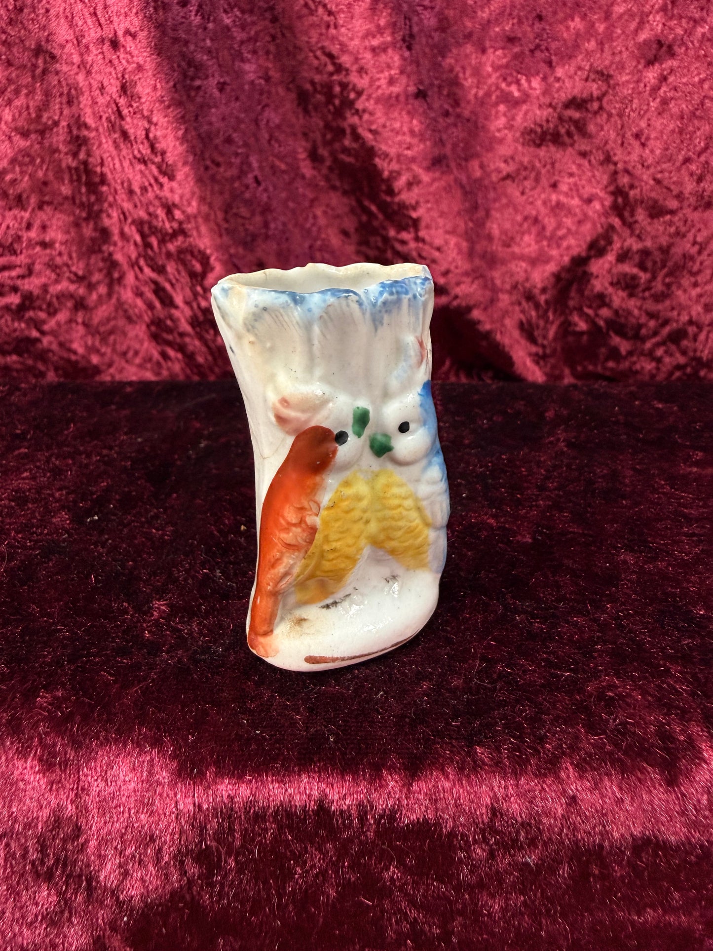 Vintage Miniature Ceramic Bud Vase – Kissing Cockatoos Relief - Made in Japan
