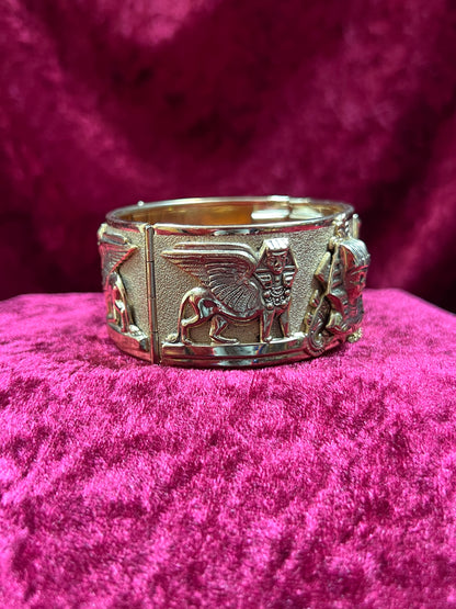Vintage Jewelry - Chunky Cuff Bracelet - Gold Tone - Egyptian Revival - Whiting & Davis Co.