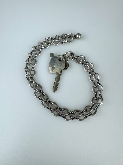 Skeleton Key Necklace - Vintage Old Stock and Antique Materials -  Collar Length 16" Silvertone Chain