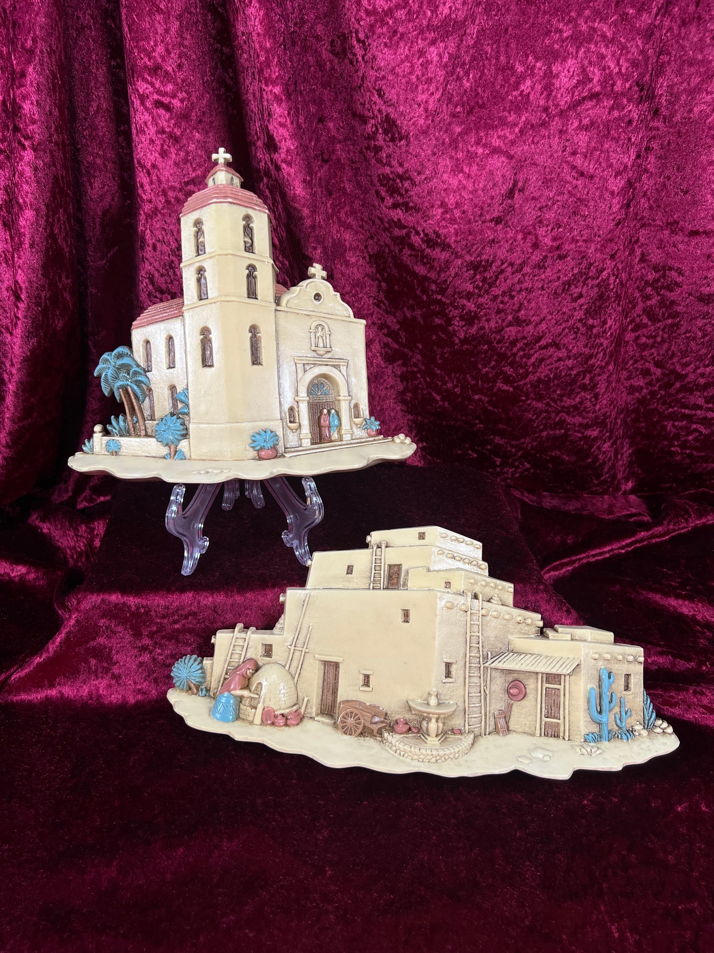 Vintage Wall Plaque Set - Southwestern Mission Church and Adobe Village - Burwood Products