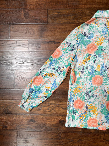 Vintage Clothing - Button Down Blouse - Illustrated Florals - Rrrruss - Medium