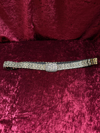 Vintage Accessories - Silver Metal Fish Scale Belt - Floral Belt Buckle