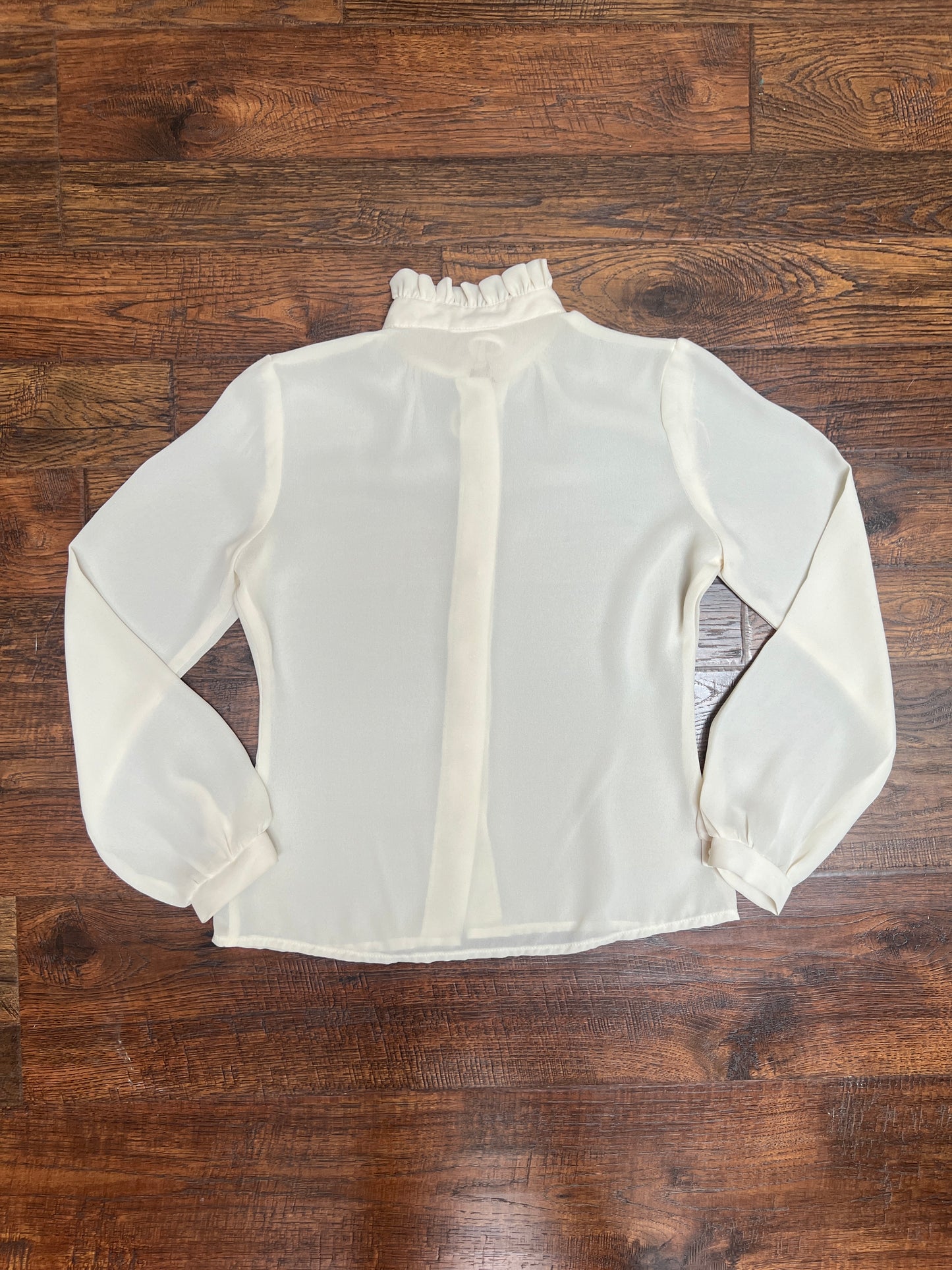 Vintage Clothing - Semi-Sheer Button Front Blouse - Frilly Collar - Cream - Small