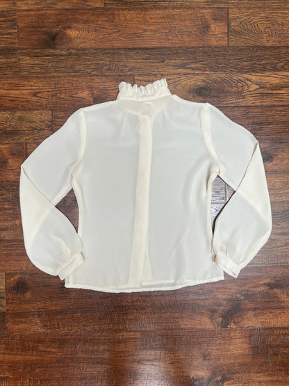 Vintage Clothing - Semi-Sheer Button Front Blouse - Frilly Collar - Cream - Small