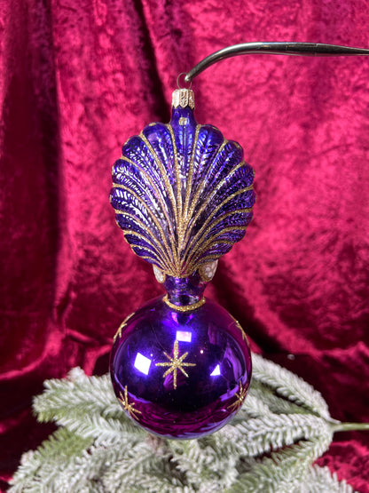 Vintage Christmas - Handblown Glass Ornament - Celestial Peacock - Purple - Christopher Radko