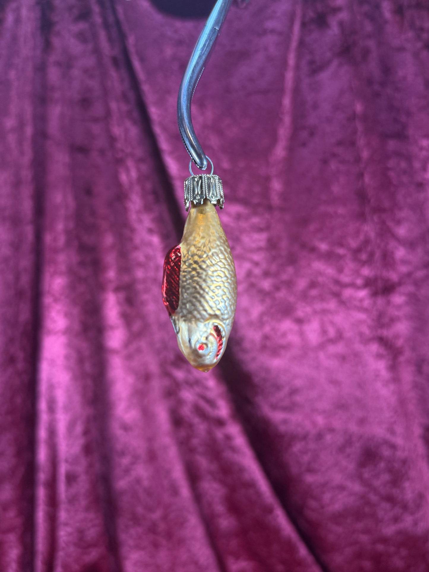 Vintage Christmas - Handblown Glass Ornament - Yellow and Red Fish - 2.5"