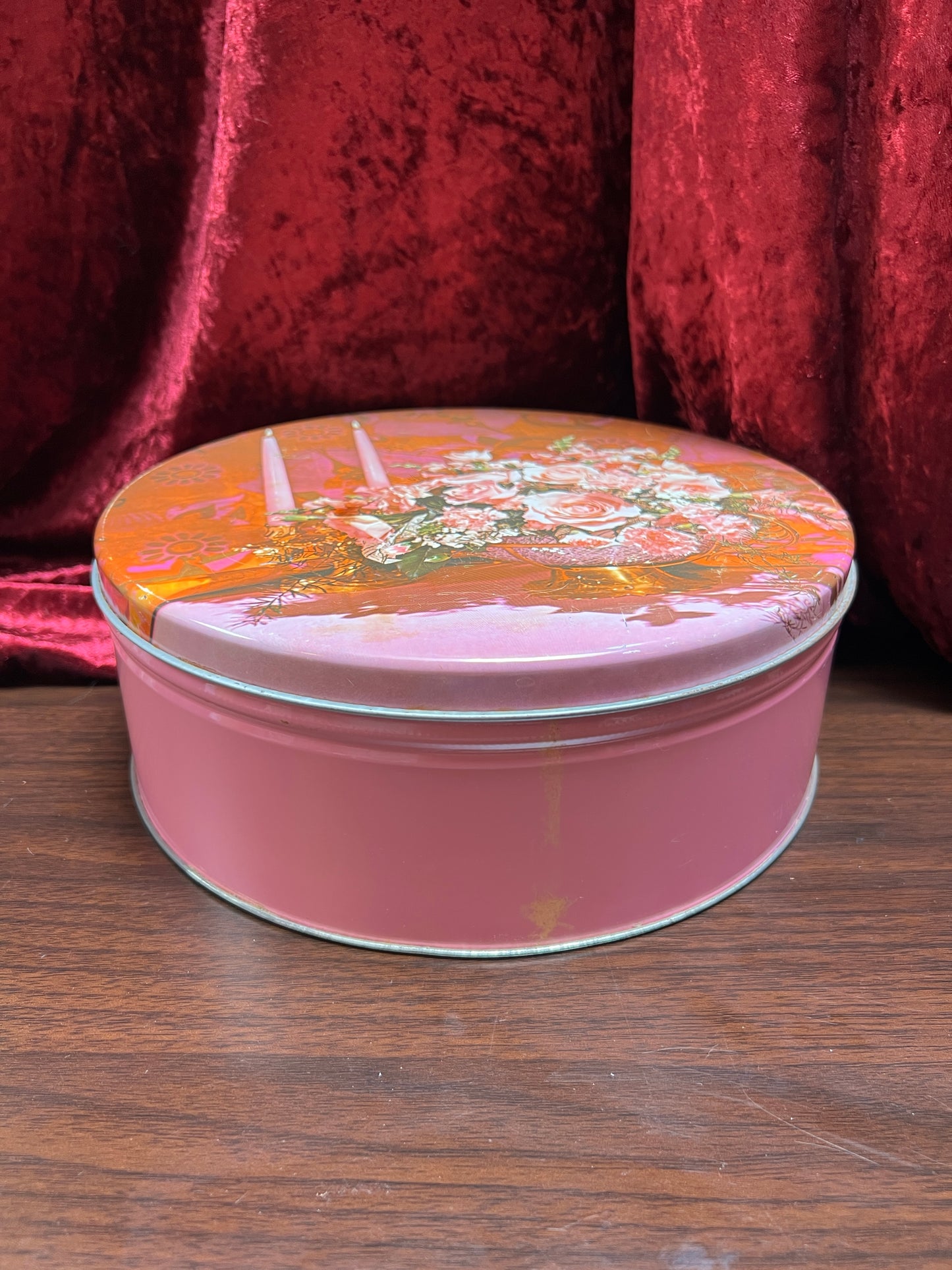 Vintage Kitchen - Metal Storage Tin - Pretty Pink Roses Under Candlelight