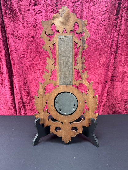 Antique Wall Decor - Hand Carved Dark Wood Thermometer - Black Forest Style - Denmark