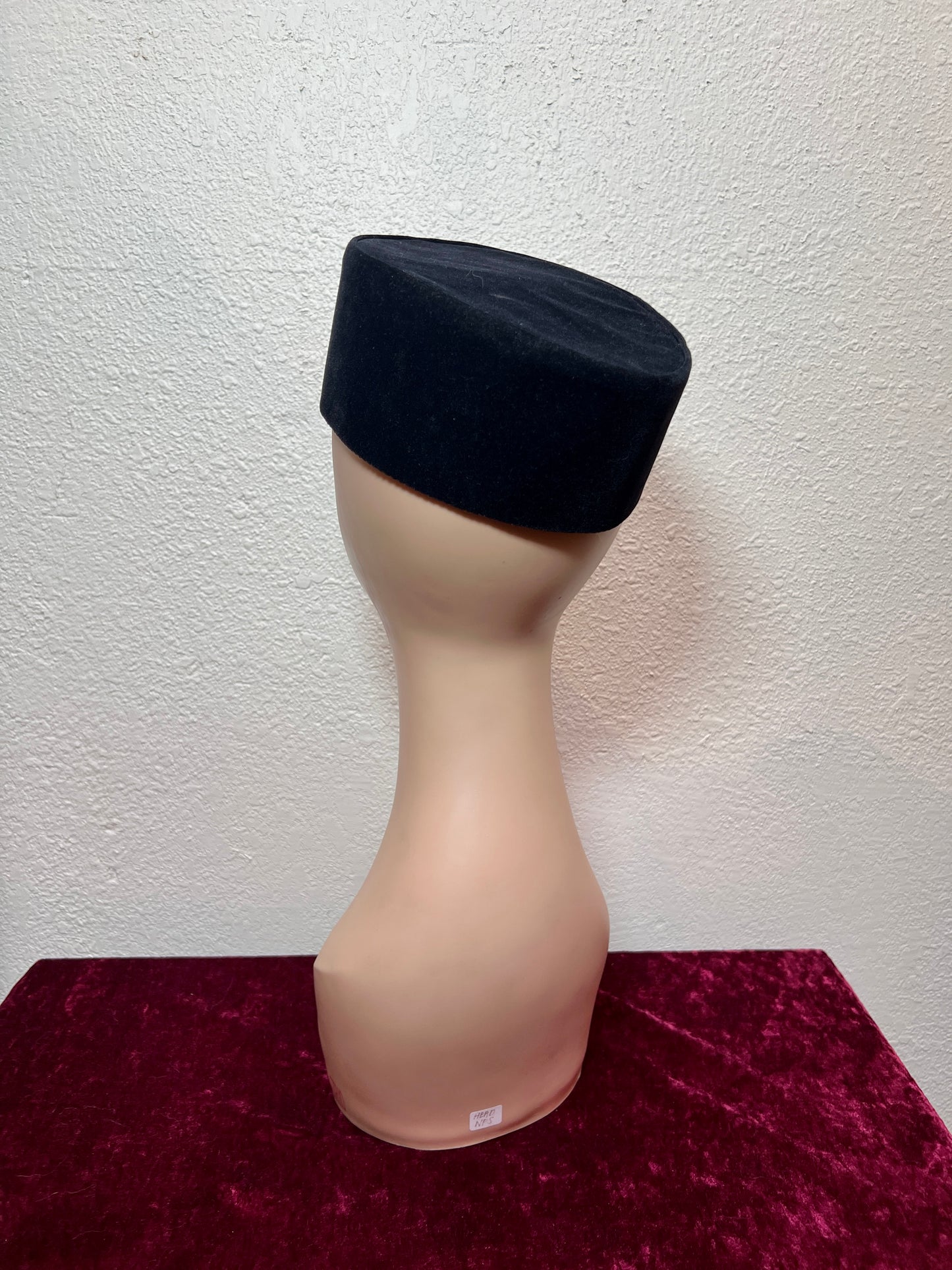 Vintage Accessories - Taqiyah / Kufi Hat - Black Short Pile Lyon Velvet - 22 1/2"