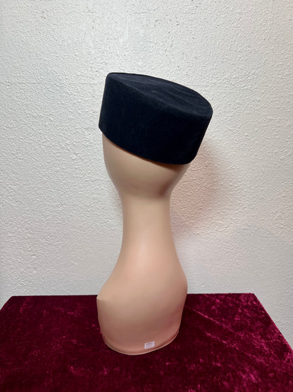 Vintage Accessories - Taqiyah / Kufi Hat - Black Short Pile Lyon Velvet - 22 1/2"