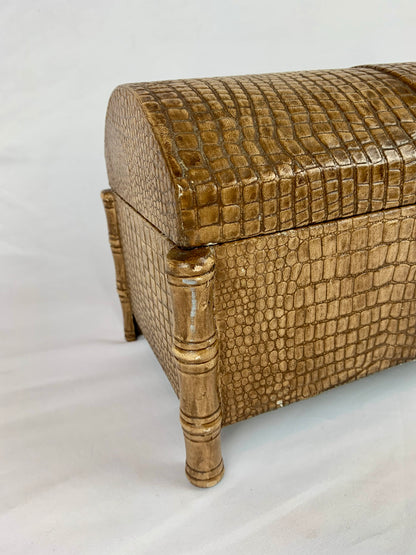 Faux Brown Alligator Skin Treasure Box w/ Bamboo Stalk Legs