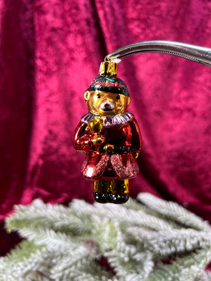 Vintage Christmas - Handblown Glass Ornament - Miniature Nutcracker Bear
