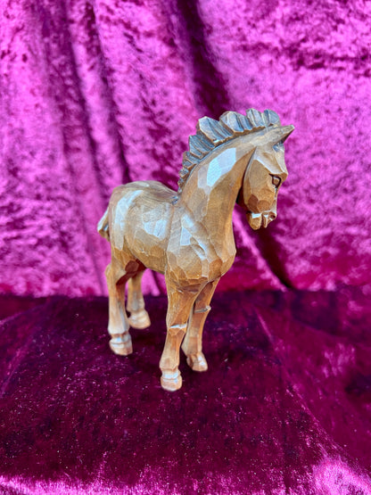 Vintage Figurine - Wood Carved Stallion - 5"