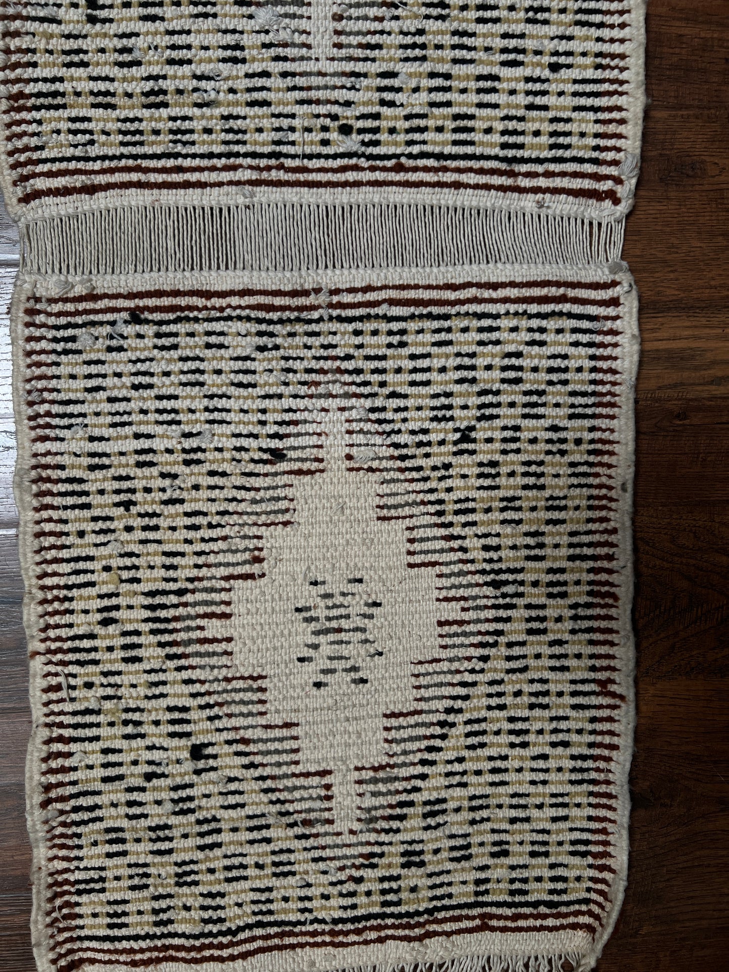 Vintage Wool Wall Hanging Crewel – Geometric Double Panel Tapestry with Fringe