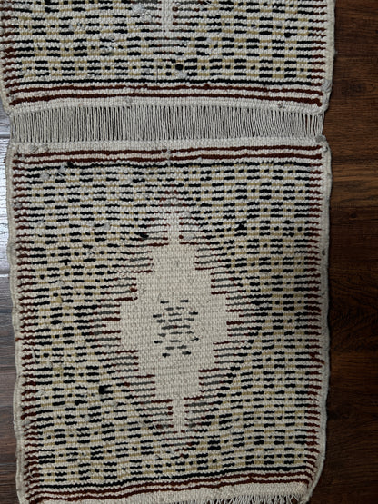 Vintage Wool Wall Hanging Crewel – Geometric Double Panel Tapestry with Fringe