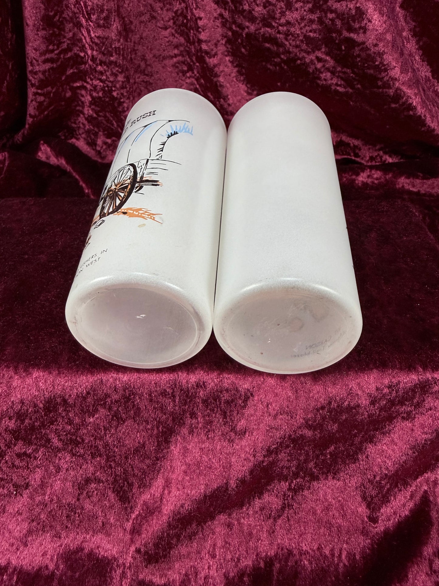 Vintage Milk Glass Tumbler Set – California Gold Rush Souvenir Pair