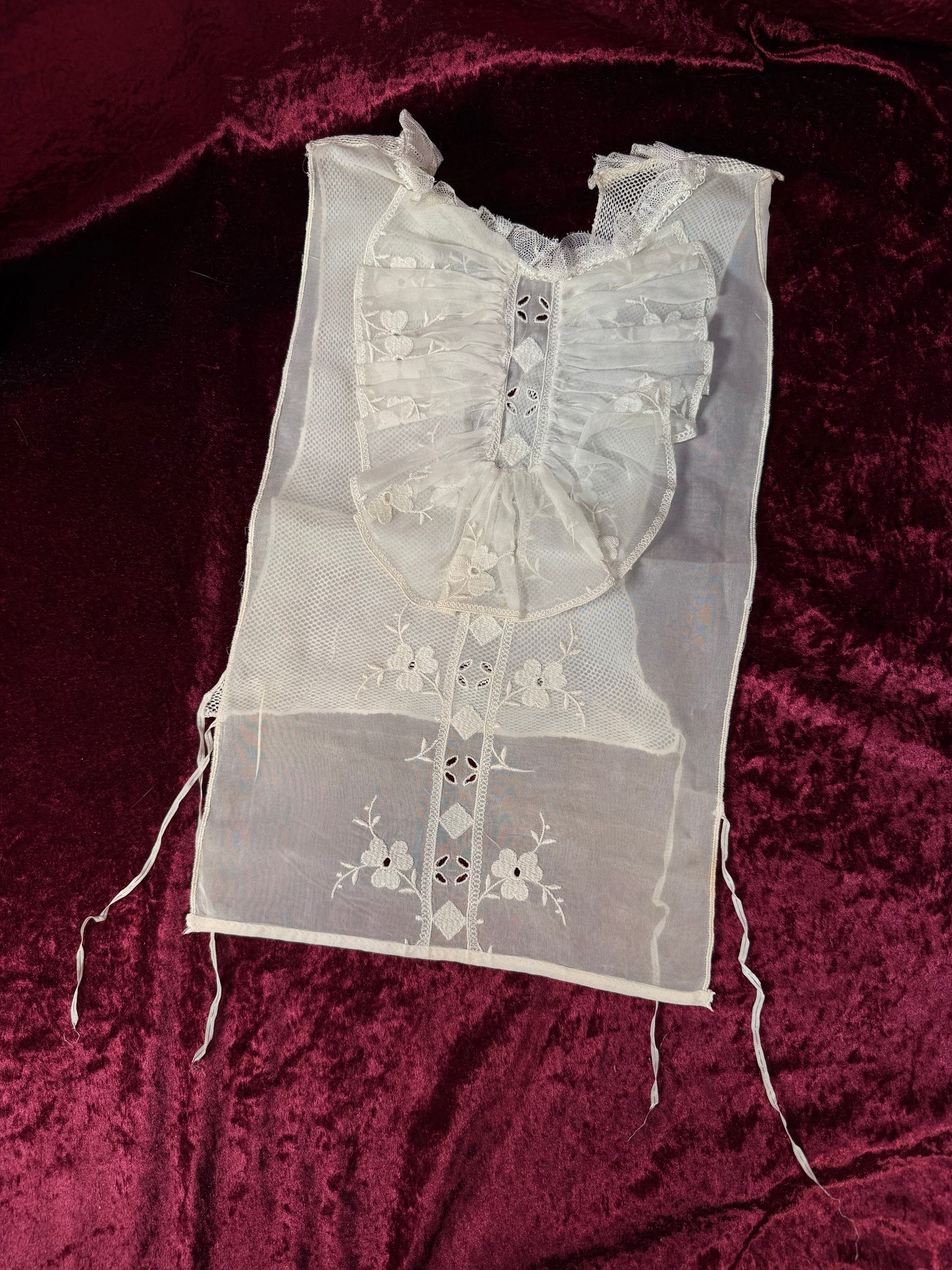 Vintage Hand Embroidered Lace Collar – Victorian Style Ruffled Bib Overlay