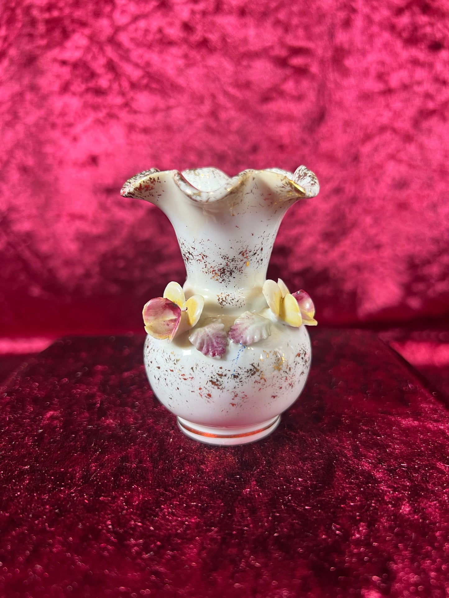 Vintage Figurine - Porcelain Miniature Bud Vase - Frilly 3D Flowers