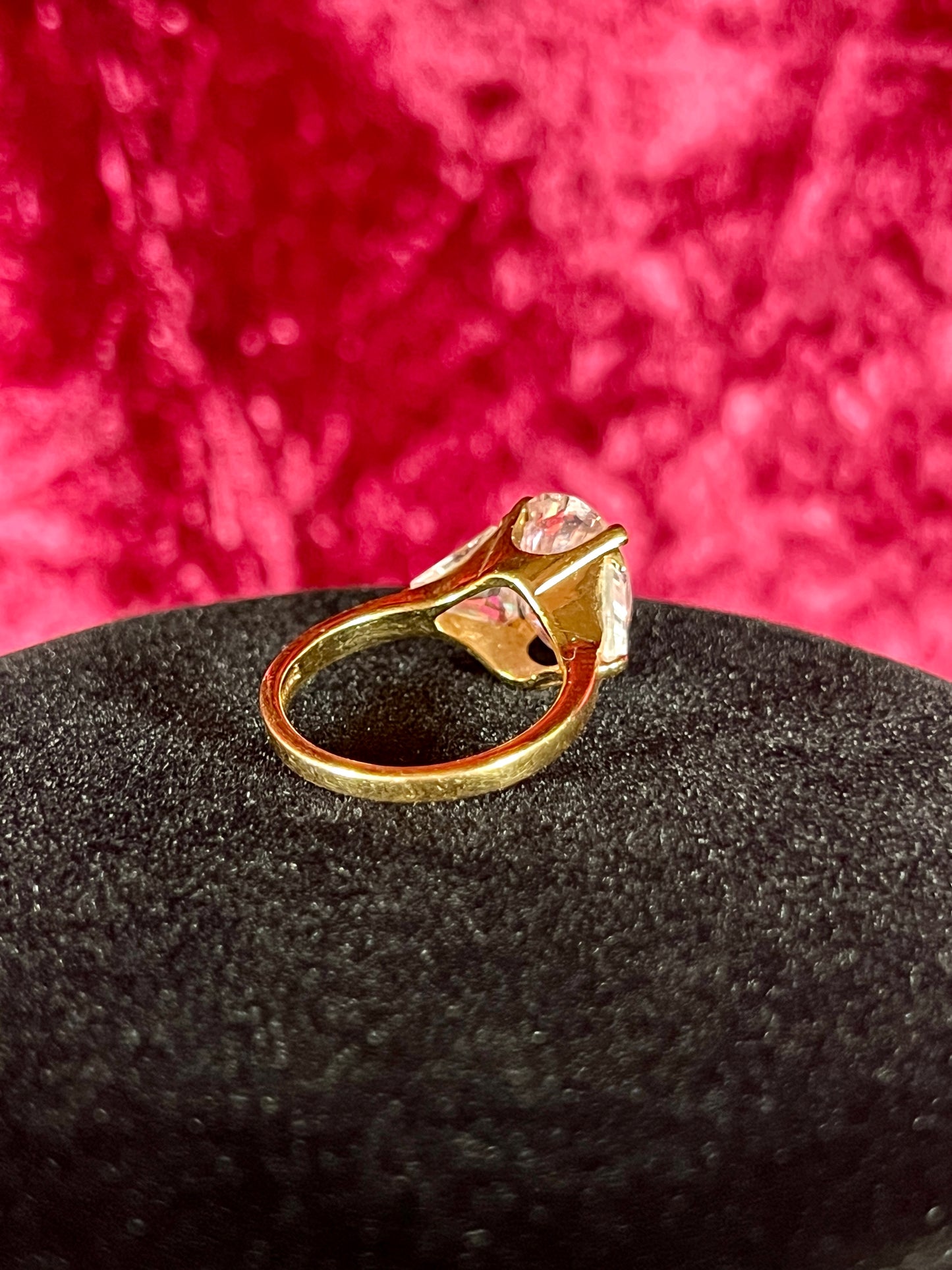Vintage 14K HGE Cocktail Ring – Oval Cut Pink and Clear Faceted Cubic Zirconia - Size 8