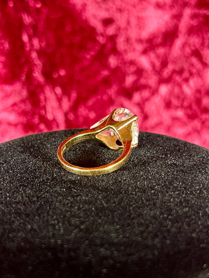 Vintage 14K HGE Cocktail Ring – Oval Cut Pink and Clear Faceted Cubic Zirconia - Size 8