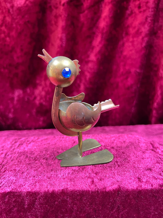 Vintage Ashtray - Mixed Metal Copper Bird with Blue Rhinestone Eyes - Mexico