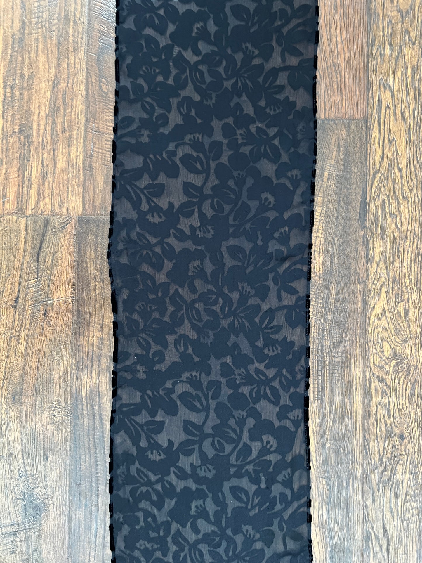 Vintage Burnout Velvet Oblong Scarf - Black Semi Sheer Floral Wrap