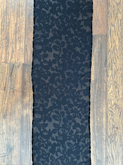 Vintage Burnout Velvet Oblong Scarf - Black Semi Sheer Floral Wrap