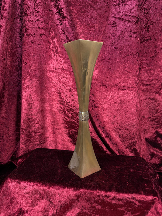 Vintage Brass Sculptural Vase - Hourglass Form - Mid Century Modern