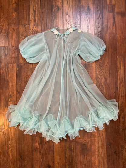 Vintage Clothing - Sheer Babydoll Robe - Baby Blue - Pandora Lingerie California - Small