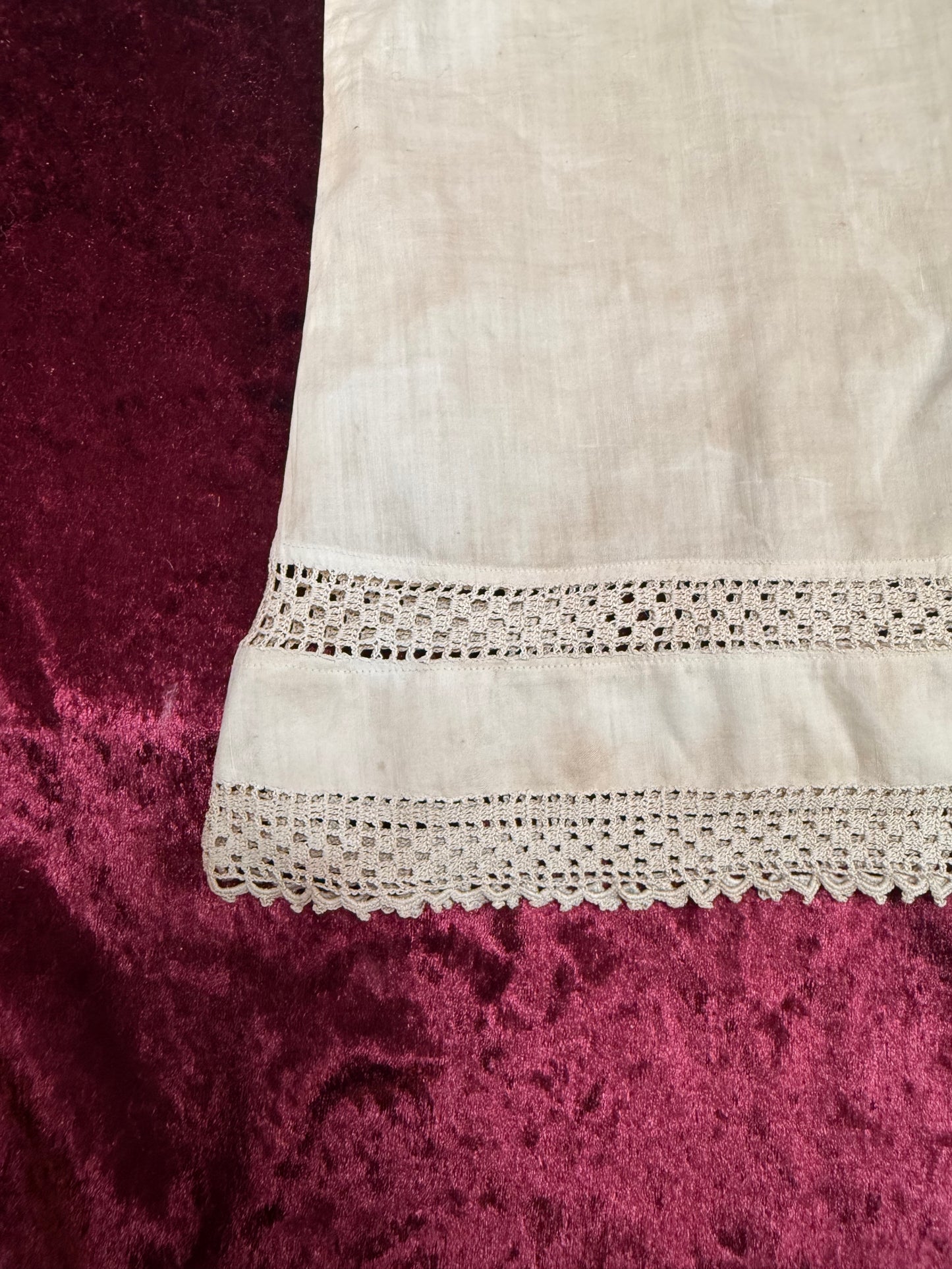 Antique Cotton Baby Dress – Crochet Lace Trim Edwardian Infant Sleeping Gown