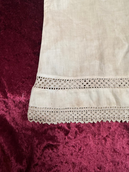Antique Cotton Baby Dress – Crochet Lace Trim Edwardian Infant Sleeping Gown