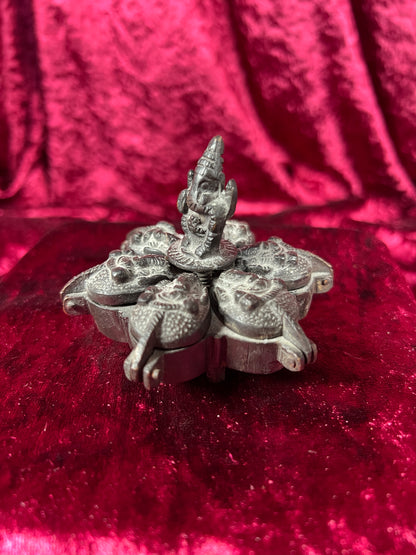 Vintage Oddities - Locking Brass Sindoor Box - Six Compartments - Ganesha