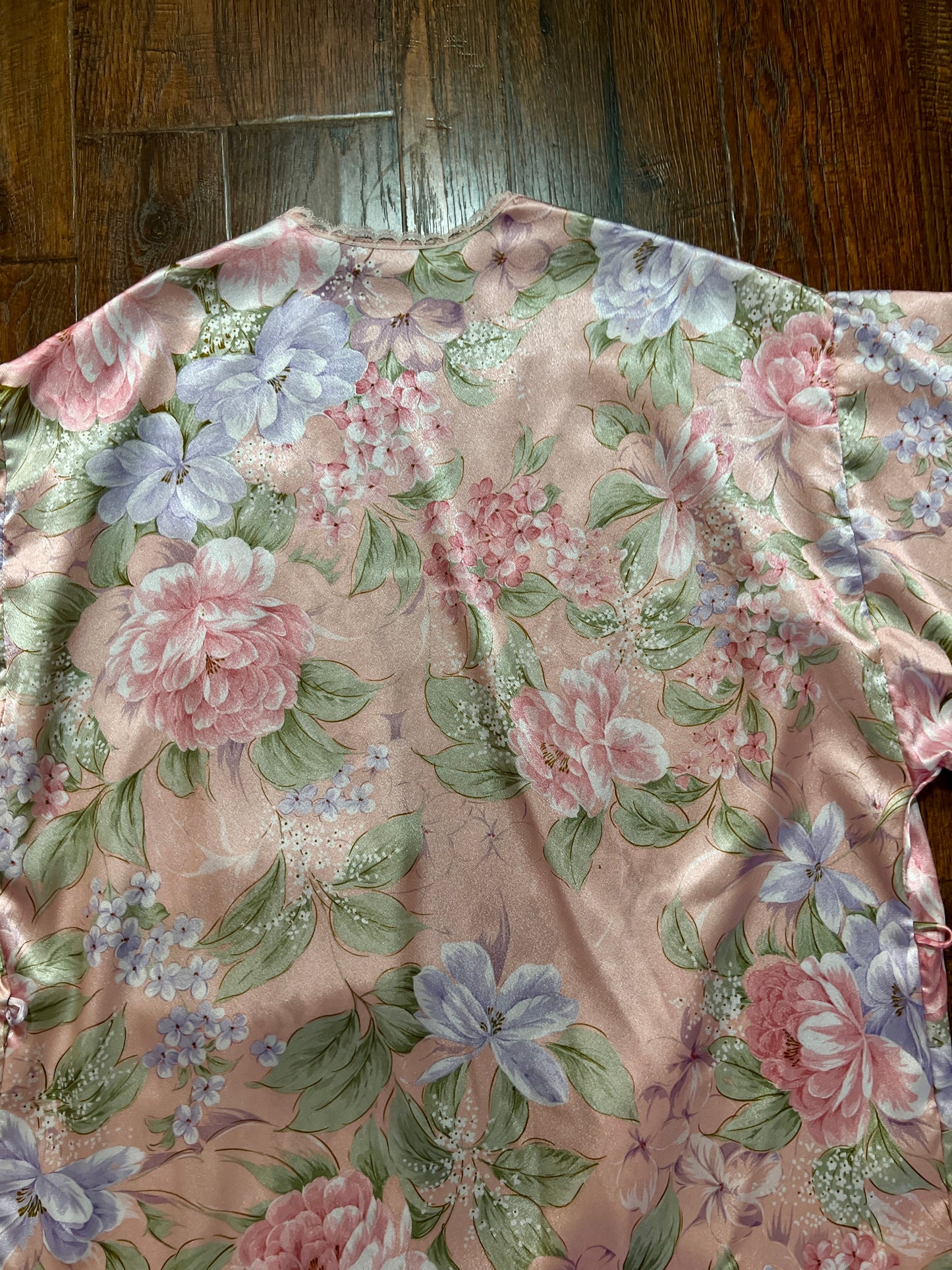 Vintage Silky Nightgown and Robe Lingerie Set - Pink Floral Print Peignoir Ensemble - Val Mode
