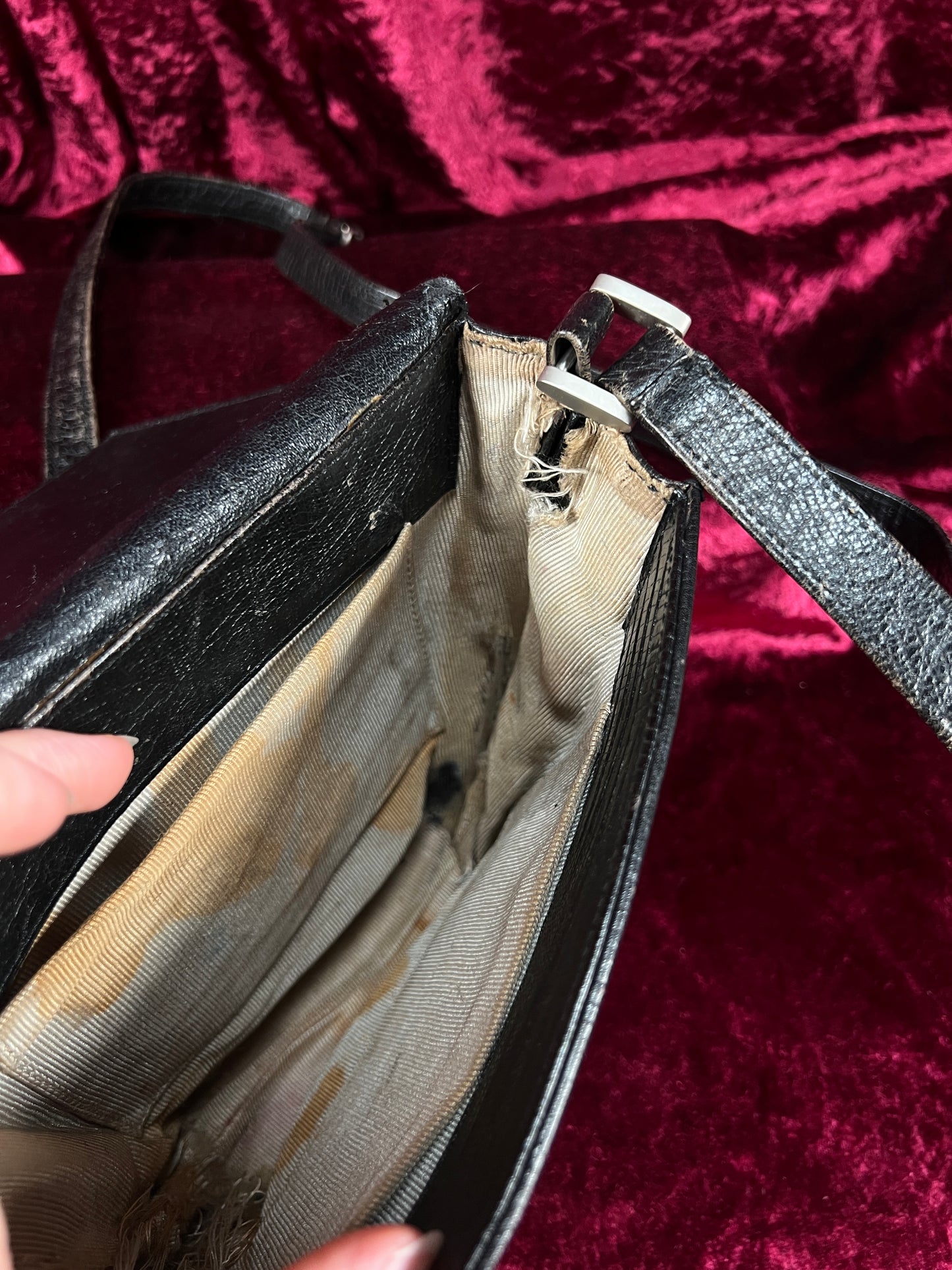 Vintage Roberto Fabris Leather Crossbody Bag - Black Lizard Embossed Purse