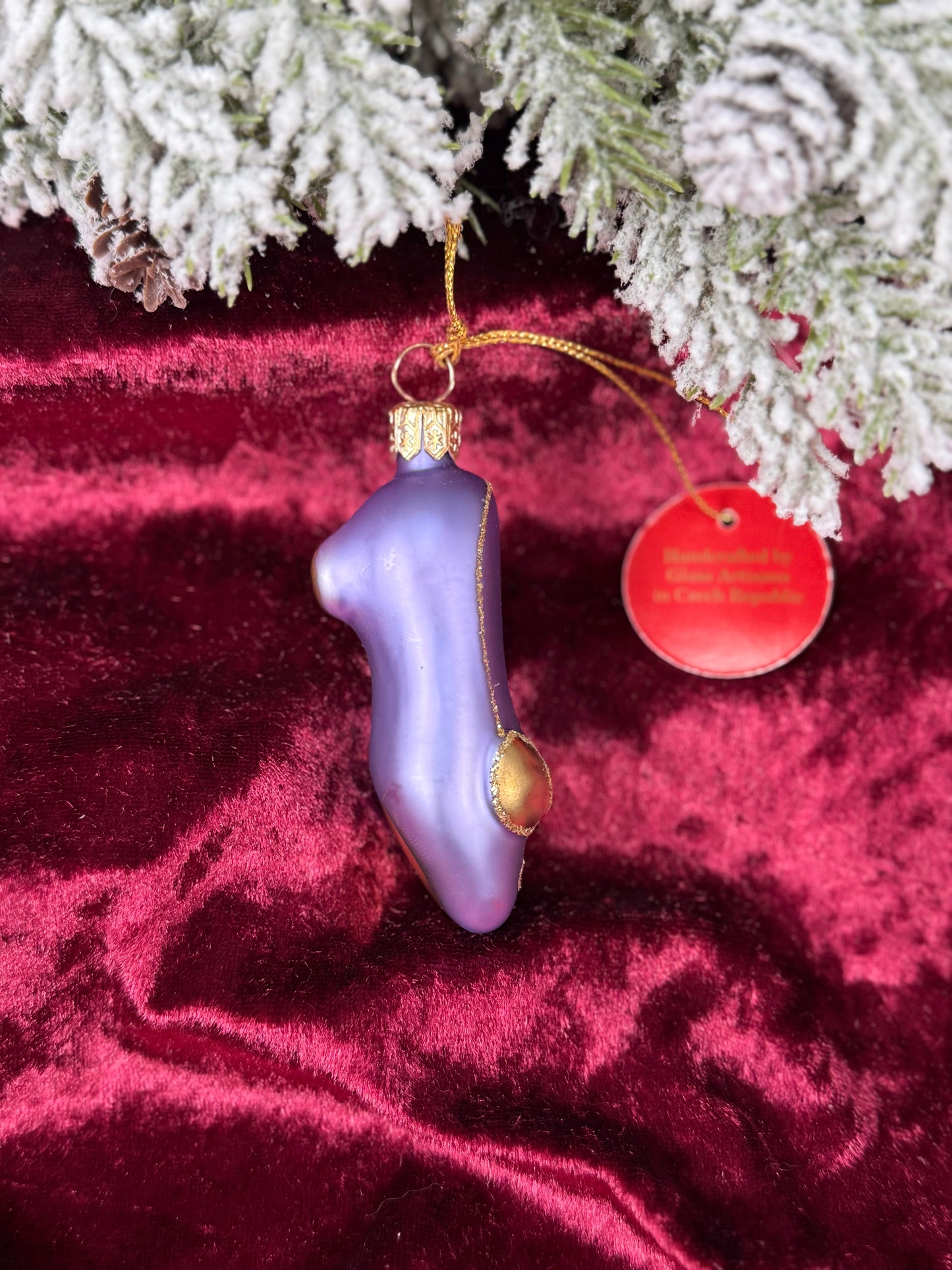 Vintage Christmas - Handblown Glass Ornament - Heeled Purple Slipper - Home For The Holidays